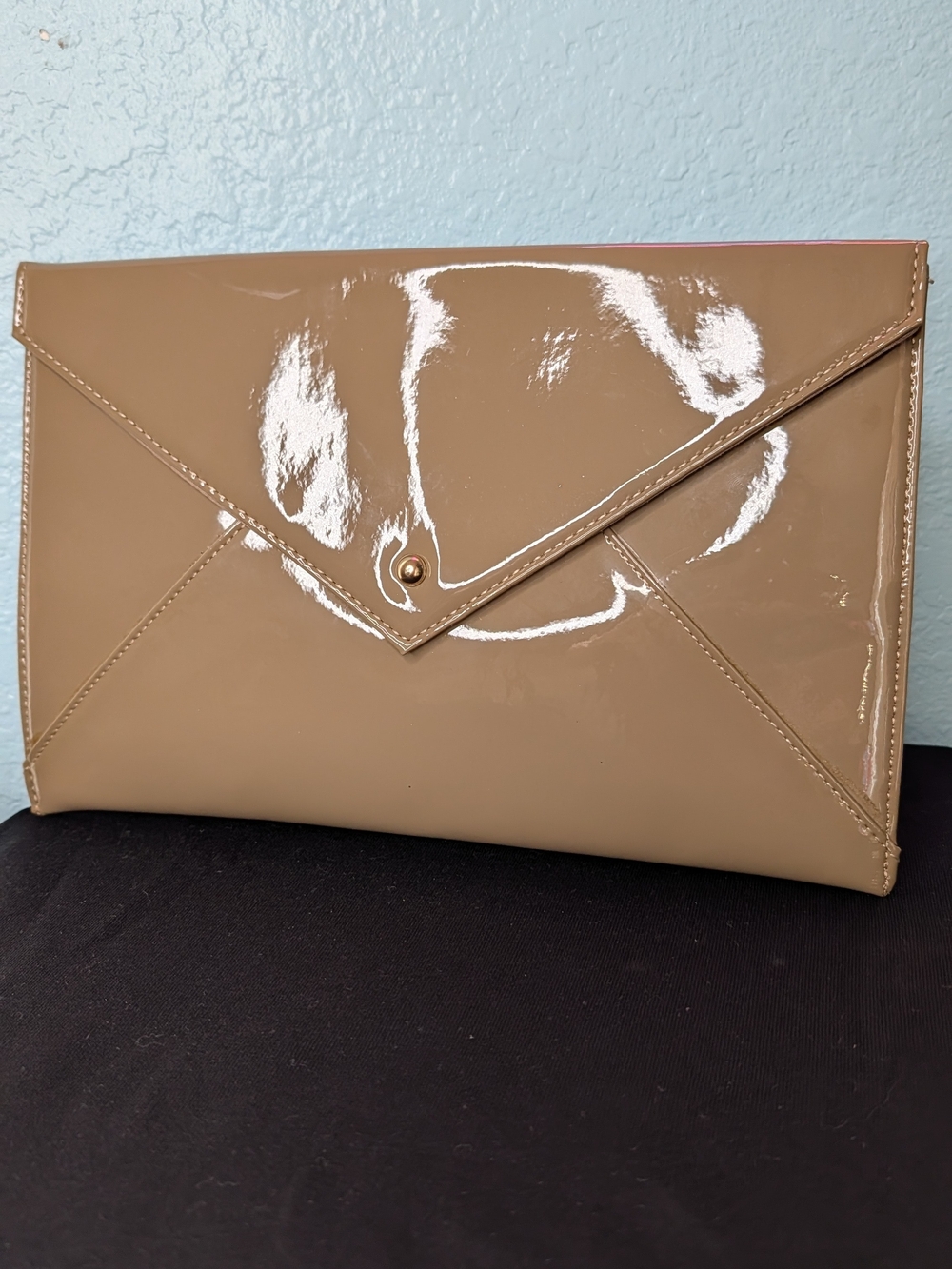 Patent Envelope Clutch Wristlet in Taupe